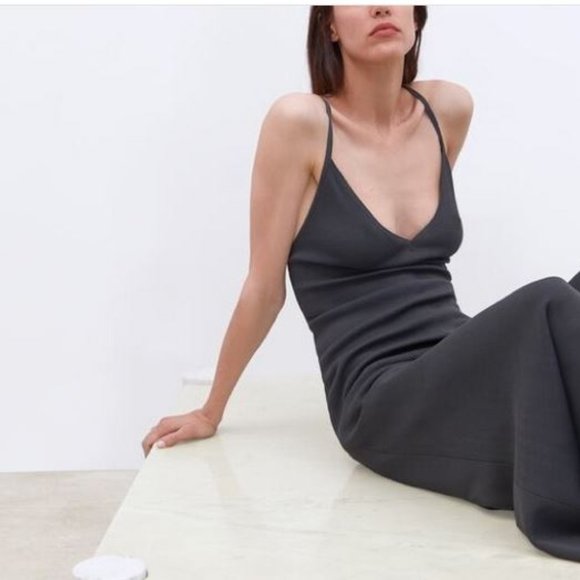 Zara Grey Knit Strappy Wide Flare Leg Jumpsuit, NWT, S - Picture 3 of 14